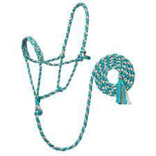 Turquoise and Gray Rope Halter with Lead