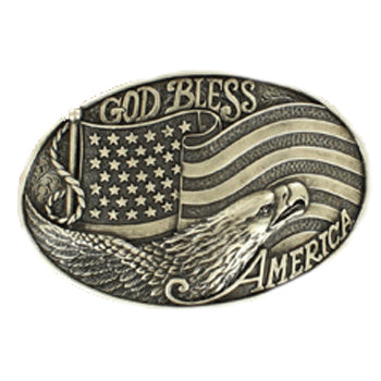 God Bless America Flag and Eagle Buckle