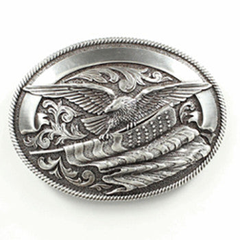 Sliver Eagle and Flag Belt Buckle