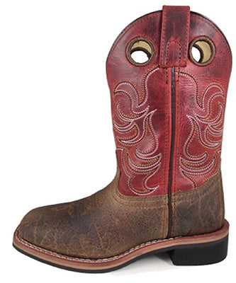 Smoky Mountain Youth Brown and Burnt Red Square Toe Boots