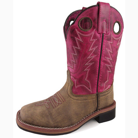 Youth Brown and Dark Pink Square Toe Boot