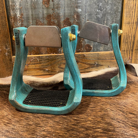 Nettles Stirrups 3" Distressed Turquoise w/Leveler