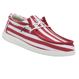A shoes with red & white stripes to represent the American flag. The background is white.