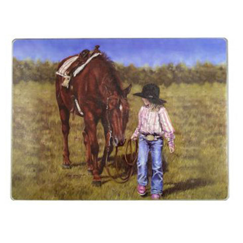 Little Cowgirl with Horse Glass Cutting Board