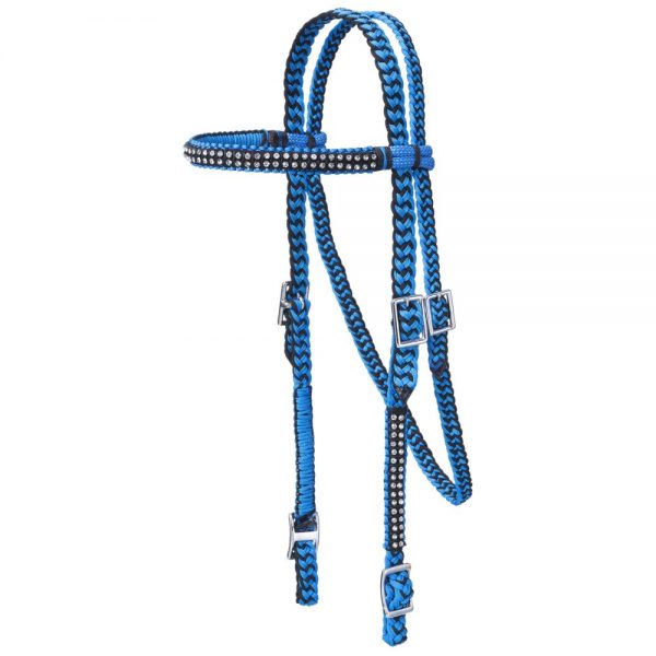 JT Dist. Turq/Black Braided Crystal Headstall