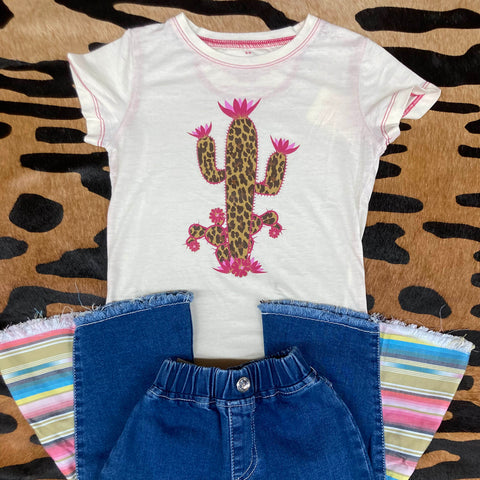 Girl's White Leopard Cactus Tee