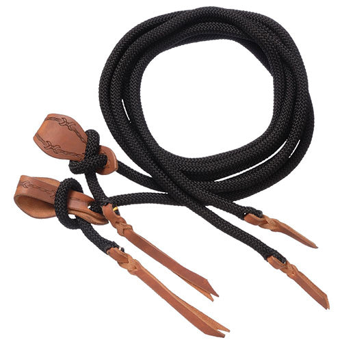 Tough-1 Black Cord Split Reins with Slobber Straps