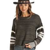 Rock & Roll Black And White Striped Jr. Long Sleeve Knit Sweater