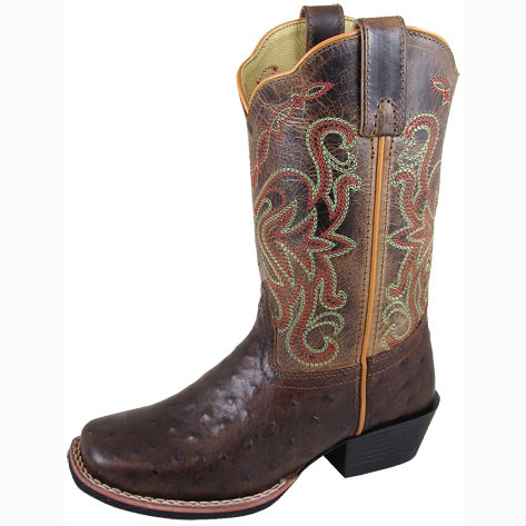 Smoky Mountain Youth Tobacco and Brown Ostrich Square Toe Boot 