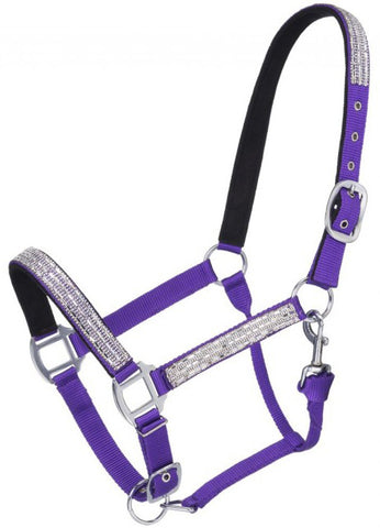 Adjustable Nylon Halter with Crystal Accents - Purple