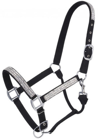 Adjustable Nylon Halter with Crystal Accents - Black