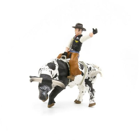 Little Buster Black & White Bucking Bull with Rider
