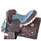 Double T 10" Seat Turquoise Alligator Youth Saddle