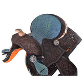 Youth Saddle is accented with turquoise alligator print throughout