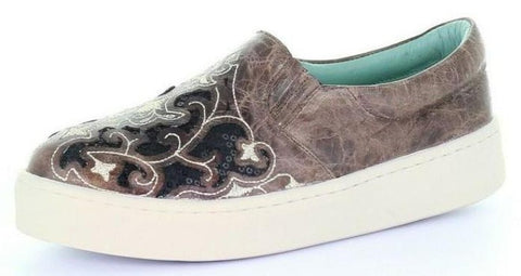 Corral Taupe Floral Embroidered Glitter Inlay Shoe