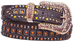 Women's Brown Gator Rhinestone Studded Belt