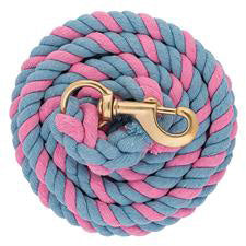 Striped Cotton Lead Rope/Solid Brass Snap - Pink/Blue