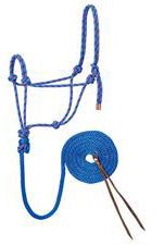 Diamond Braid Reflective Rope Halter and Lead - Blue/Raspberry