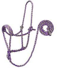 Braided Rope Halter with 10' Lead - Gray/Purple
