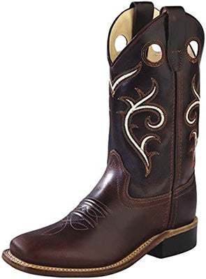 Old West Kid's Chocolate Brown White Swirl Boots