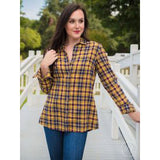 Southern Grace Women's Yellow Plaid with Gold Sequin Yoke Long Sleeve