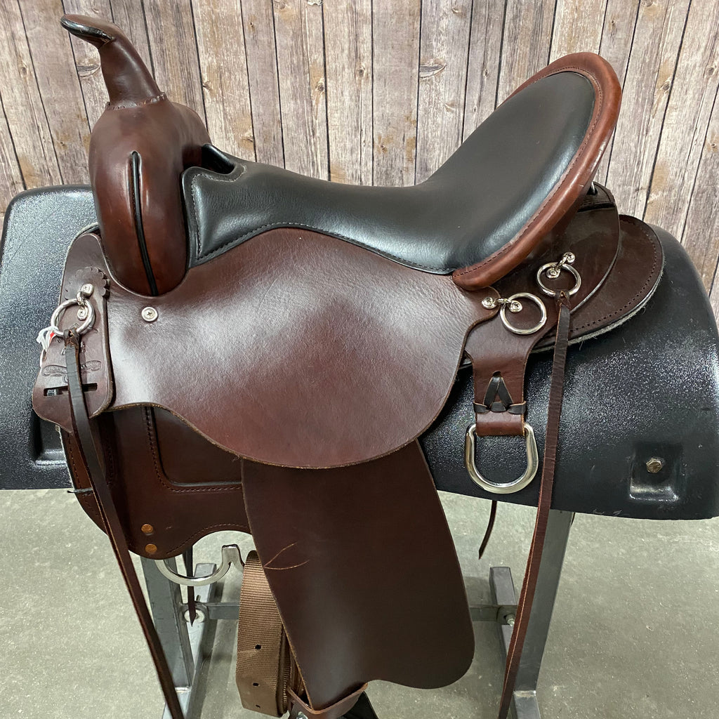 Circle Y Trail Saddle with Black Seat and Sliver Hardware, 16" seat