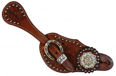 Showman Ladies Acorn Tooled Spur Straps