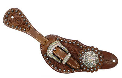 Showman Ladies Tooled Rhinestone Spur Straps