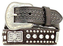 Nocona Kid's Black Calf Hair Belt with Rhinestones