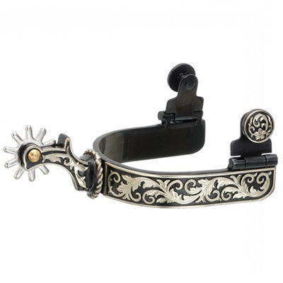Ladies Black Kelly Silver Star Spur with Floral Overlay