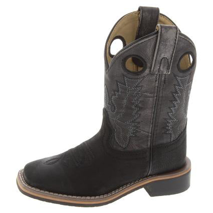 Kid's Black Distressed Black Square Toe Boots