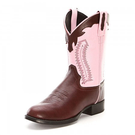 Old West Kid's Chocolate and Pink Round Toe Boot 