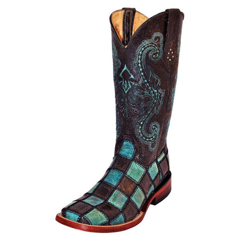 Ferrini Women's Black and Turquoise Patchwork Square Toe