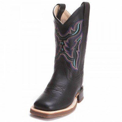 Youth Black Turquoise, Red and Blue Stitching Square Toe Boots