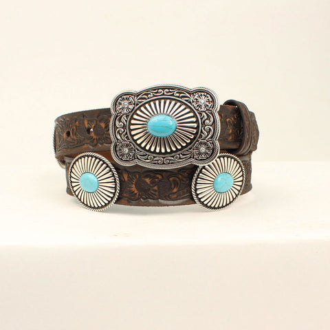 Ariat Women's Brown Floral Embossed with Turquoise Stone Belt