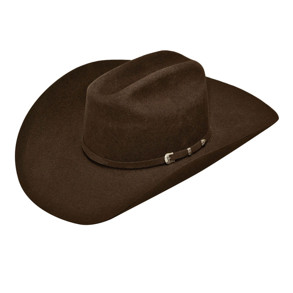 chocolate colored cowboy hat with matching band and silver buckle
