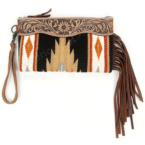 American Darling Black and Tan Tooled Clutch