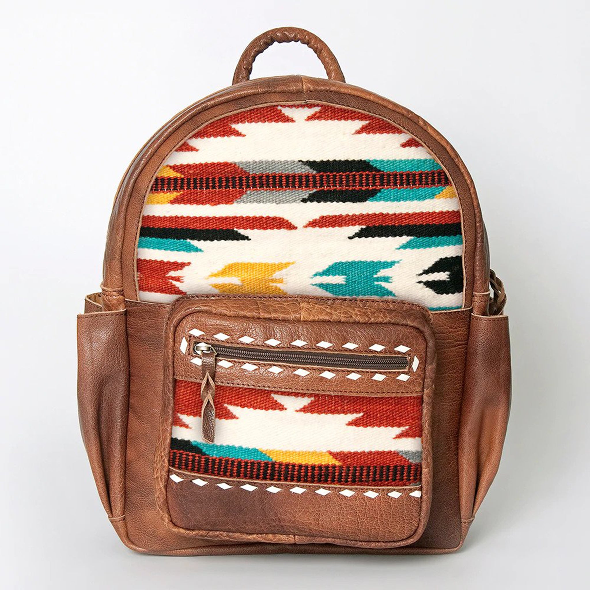 Vintage 90s Unisex Boho Artisan Cotton Woven Aztec Dhurrie and Leather Backpack Aztec Boho Backpack - Etsy UK main image 3