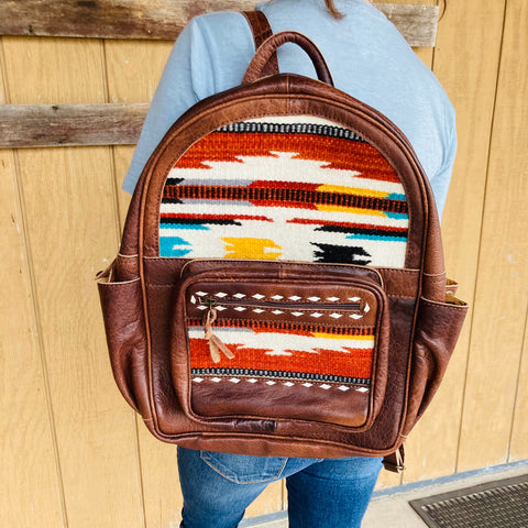 American Darling Leather Aztec Blanket Back Pack