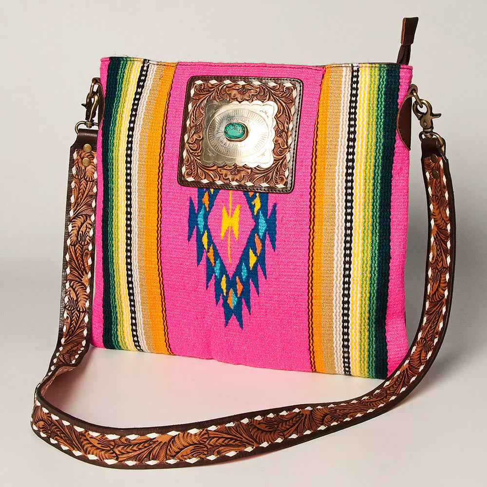 American Darling Pink Serape Saddle Blanket Concho Crossbody