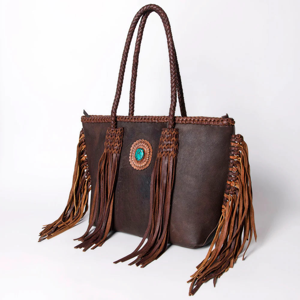 Braided leather shoulder bag with braided handles