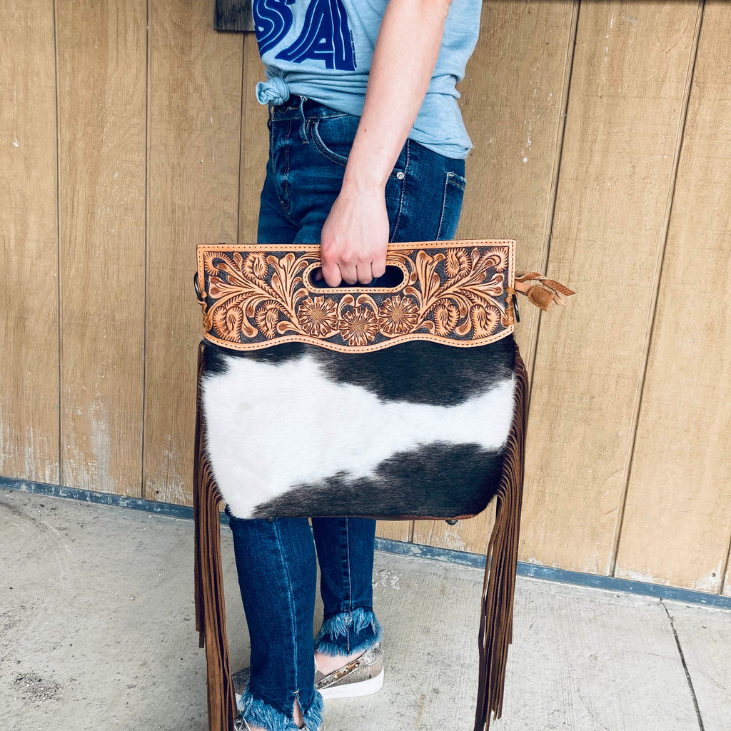 White Fringe Bohemian Tooled Leather Messenger Crossbody Bag Purse |  Montana West, American Bling, Trinity Ranch Western Purses & Bags