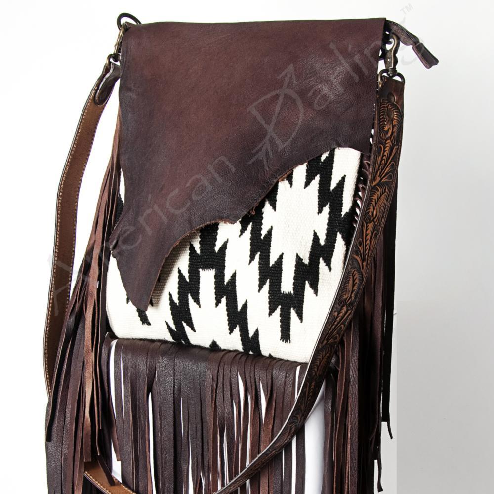 Western Leather Crossbody Bag With Leather Fringe Aztec -  Denmark