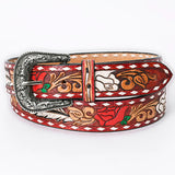 American Darling Red & White Flower Tooled Belt