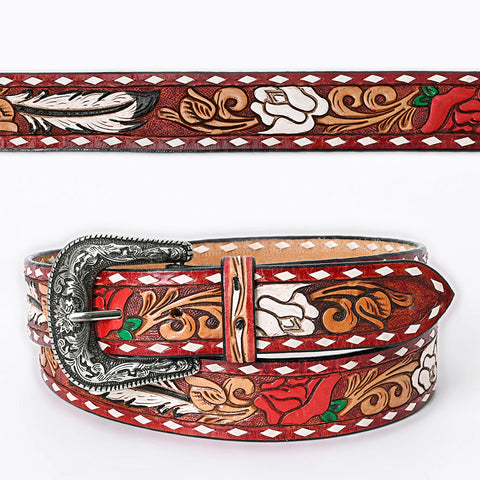 American Darling Red & White Flower Tooled Belt
