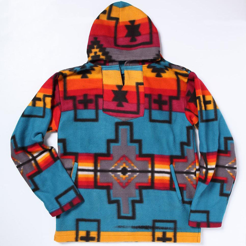 Turquoise Aztec Fleece Pullover Hoodie