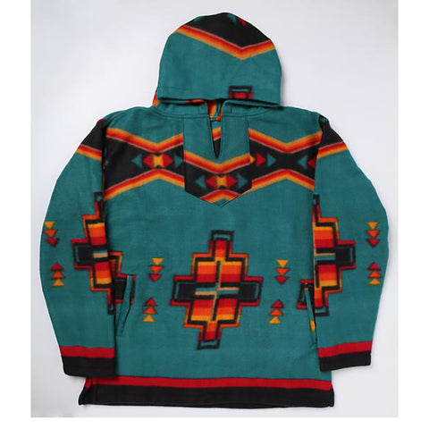 Teal Aztec Fleece Pullover Hoodie