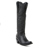 Allen Boots "Cassidy" Black Tall Soft Leather Pointed Toe Boot
