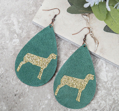 Turquoise Gold Glitter Sheep Earrings