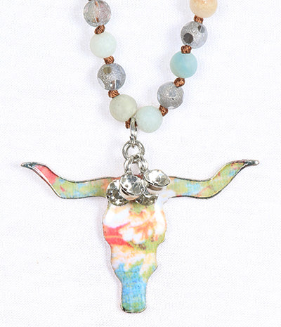 Floral Longhorn Bead Necklace